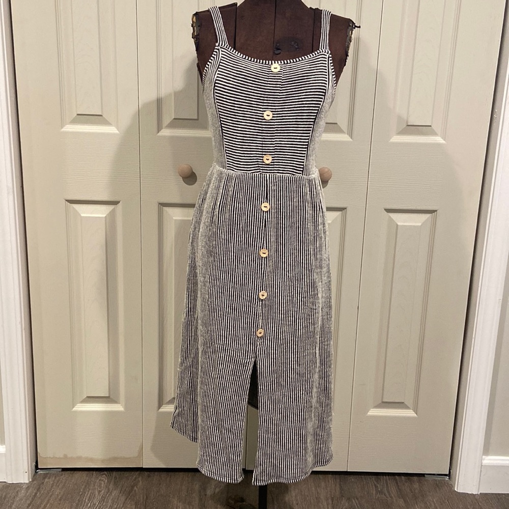 Black and White Striped Midi Dress, Size M